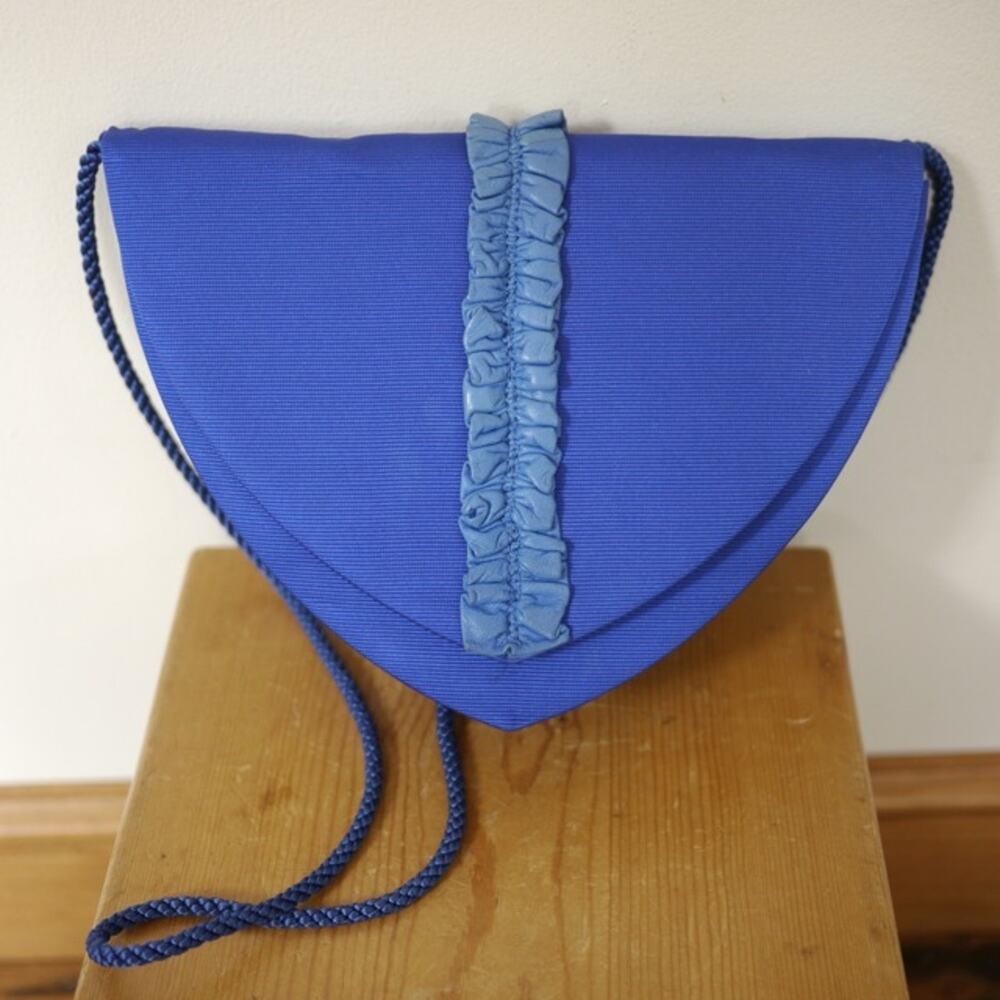 Vintage Sidonie Larizzi Paris Electric Blue Leather Ruched Prom Cocktail Purse